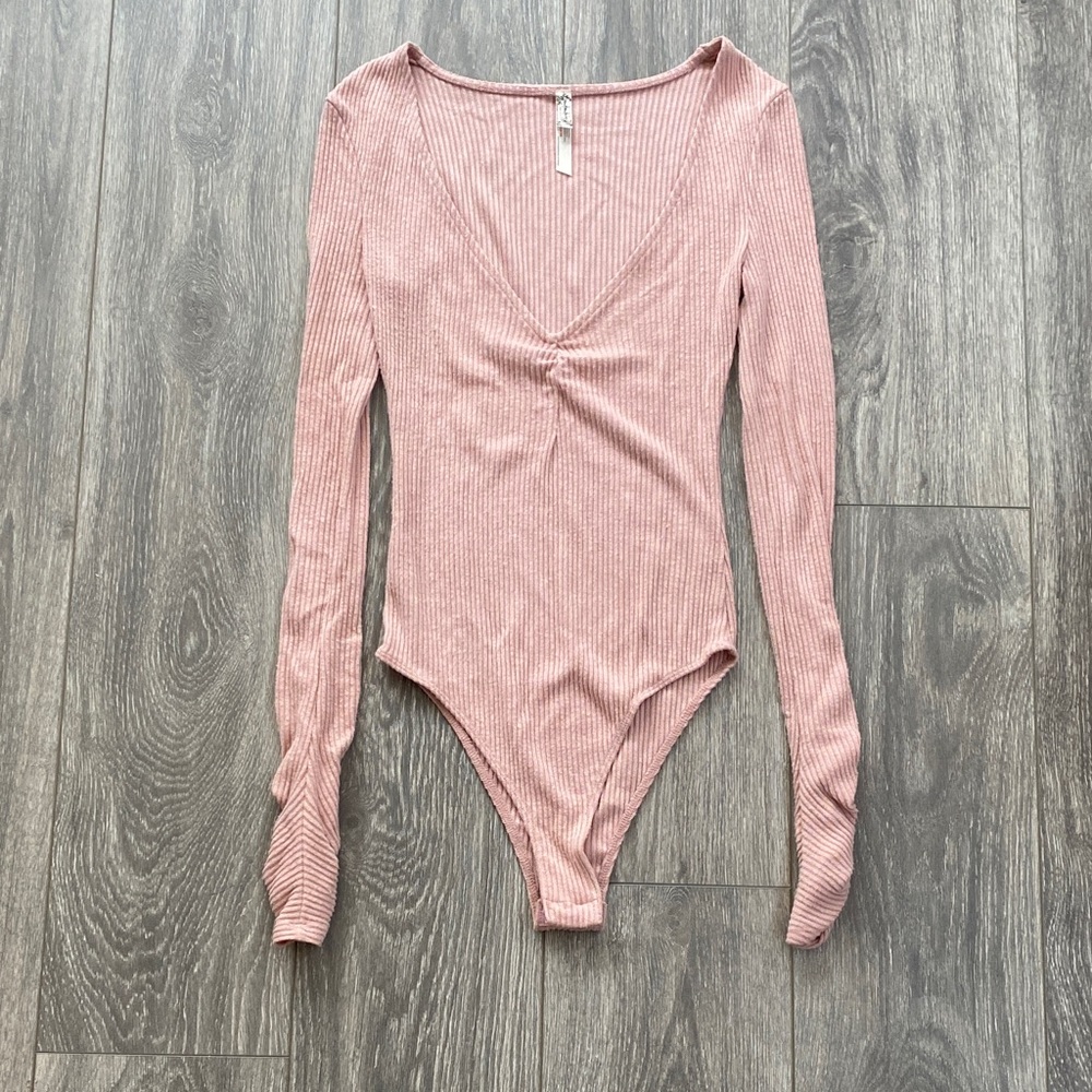 Intimately by Free People - Light Pink Long Sleeve Ribbed Bodysuit - Size XS